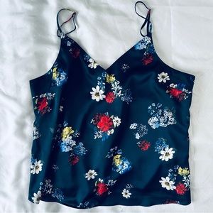 NWOT XL Banana Republic Navy Floral Satin Sleeveless Top